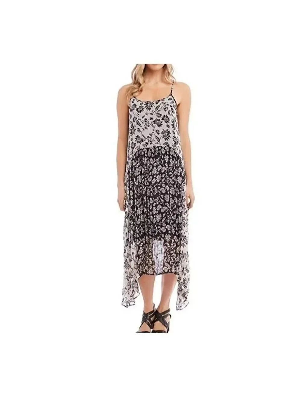 Karen Kane Women's Mixed Print Cami Floral Slip Dress Size L Color Black/White